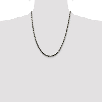 Sterling Silver Ruthenium-plated 4.5mm Rope Chain Necklace 22"