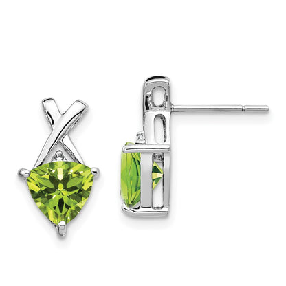 14k White Gold Peridot and White Topaz Trillion Drop & Dangle Earrings