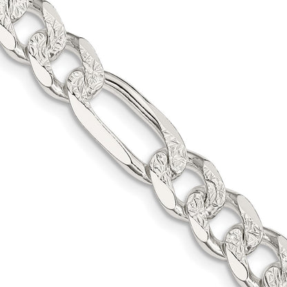 Sterling Silver 8mm Pav� Flat Figaro Chain Necklace 22"