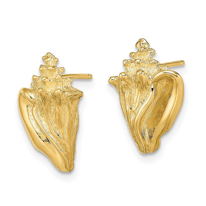 14k Yellow Gold 2-D Conch Shell Stud Earrings
