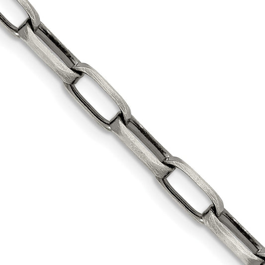 Sterling Silver Antiqued 4.8mm Elongated Open Link Chain Necklace 24"