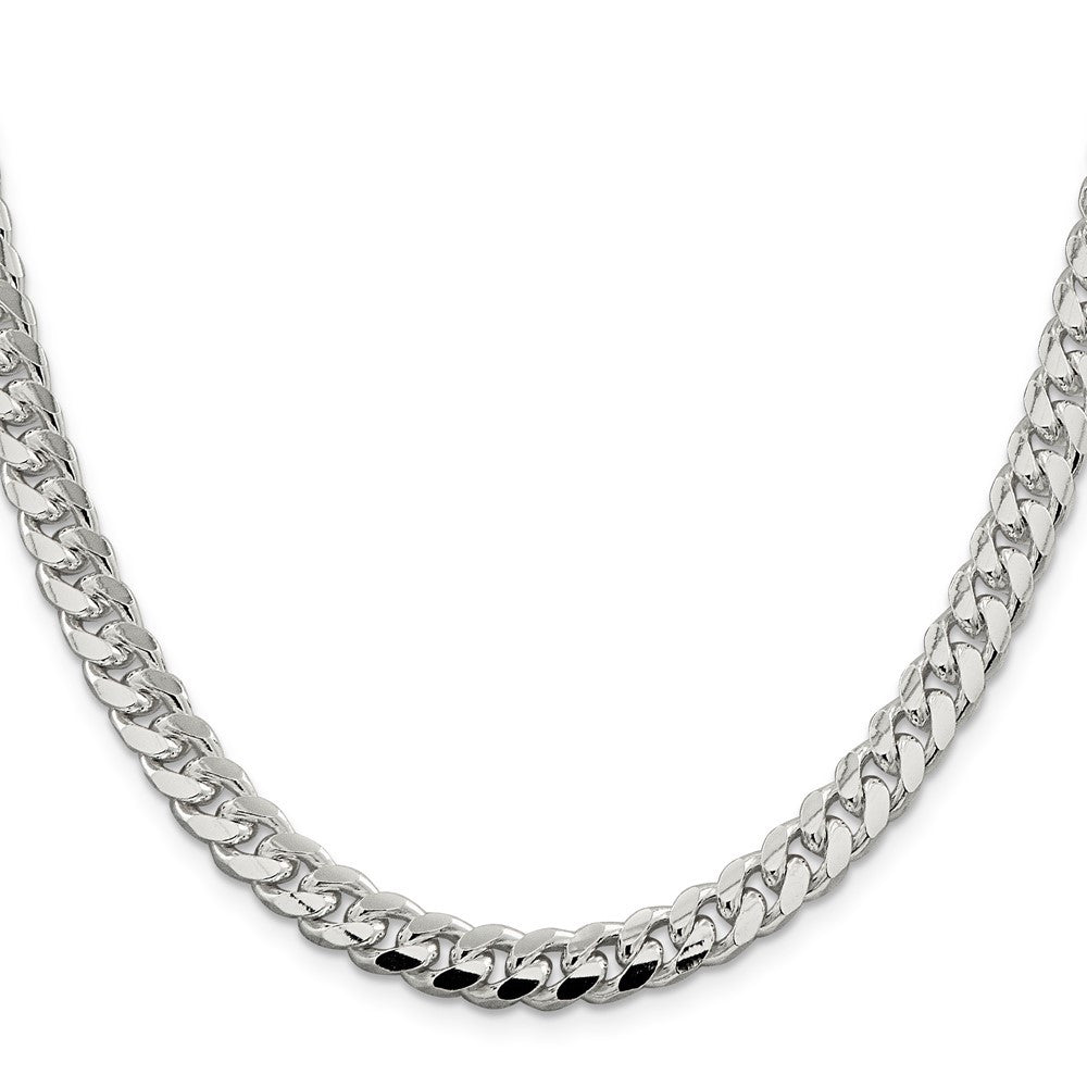 Sterling Silver 7.35mm Domed w/ Side Diamond-Cut Curb Chain Necklace 22"