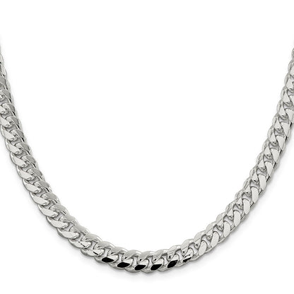 Sterling Silver 7.35mm Domed w/ Side Diamond-Cut Curb Chain Necklace 22"