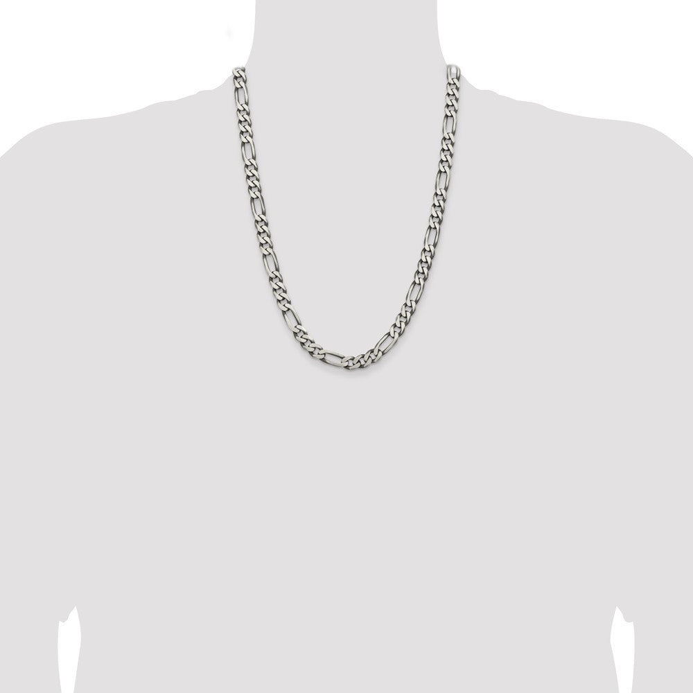Sterling Silver Antiqued 7.75mm Figaro Chain Necklace 24"