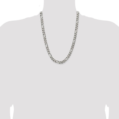 Sterling Silver Antiqued 7.75mm Figaro Chain Necklace 24"