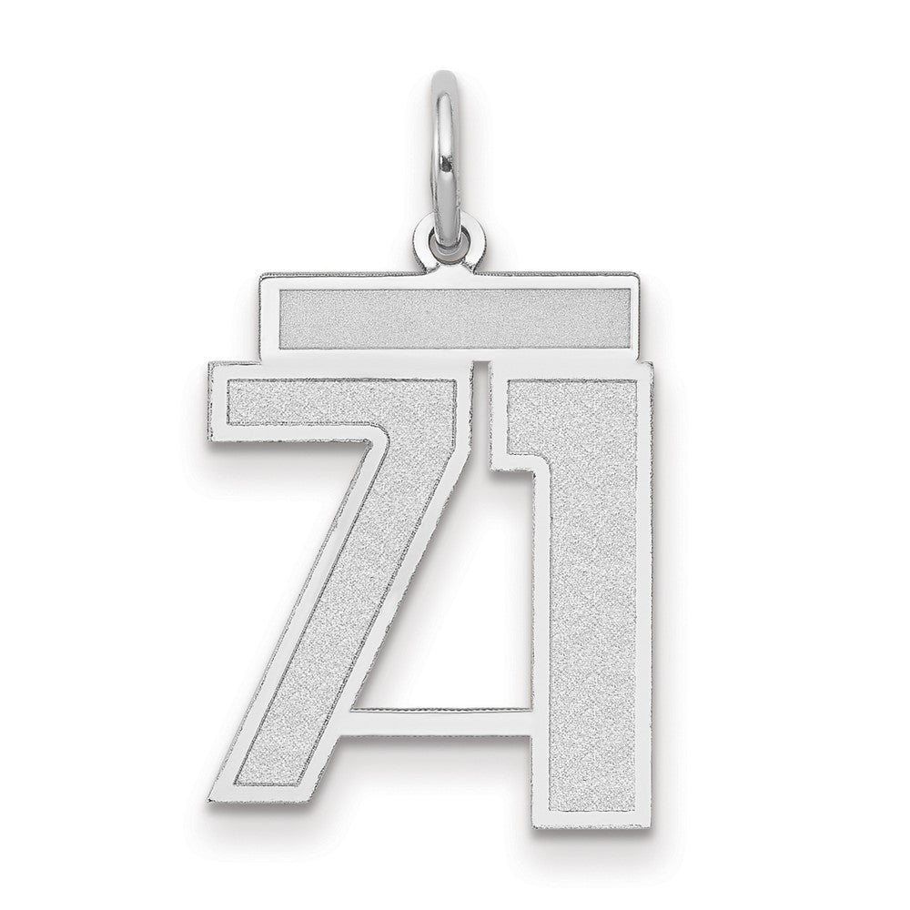 14k White Gold Medium Satin Number 71 Charm Pendant