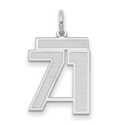 14k White Gold Medium Satin Number 71 Charm Pendant