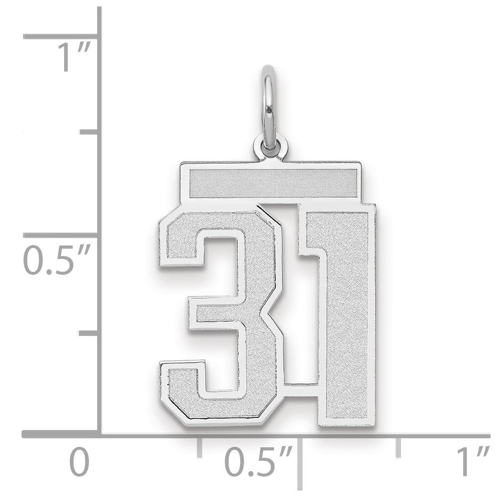 14k White Gold Medium Satin Number 31 Charm Pendant