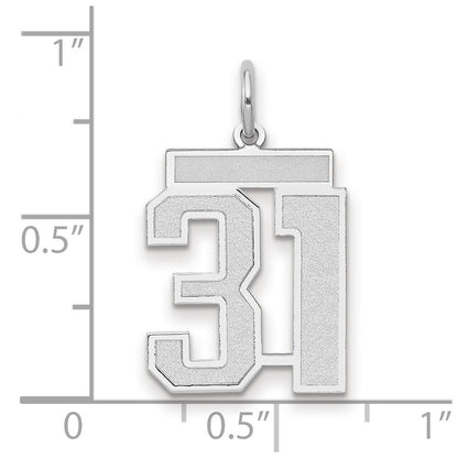 14k White Gold Medium Satin Number 31 Charm Pendant