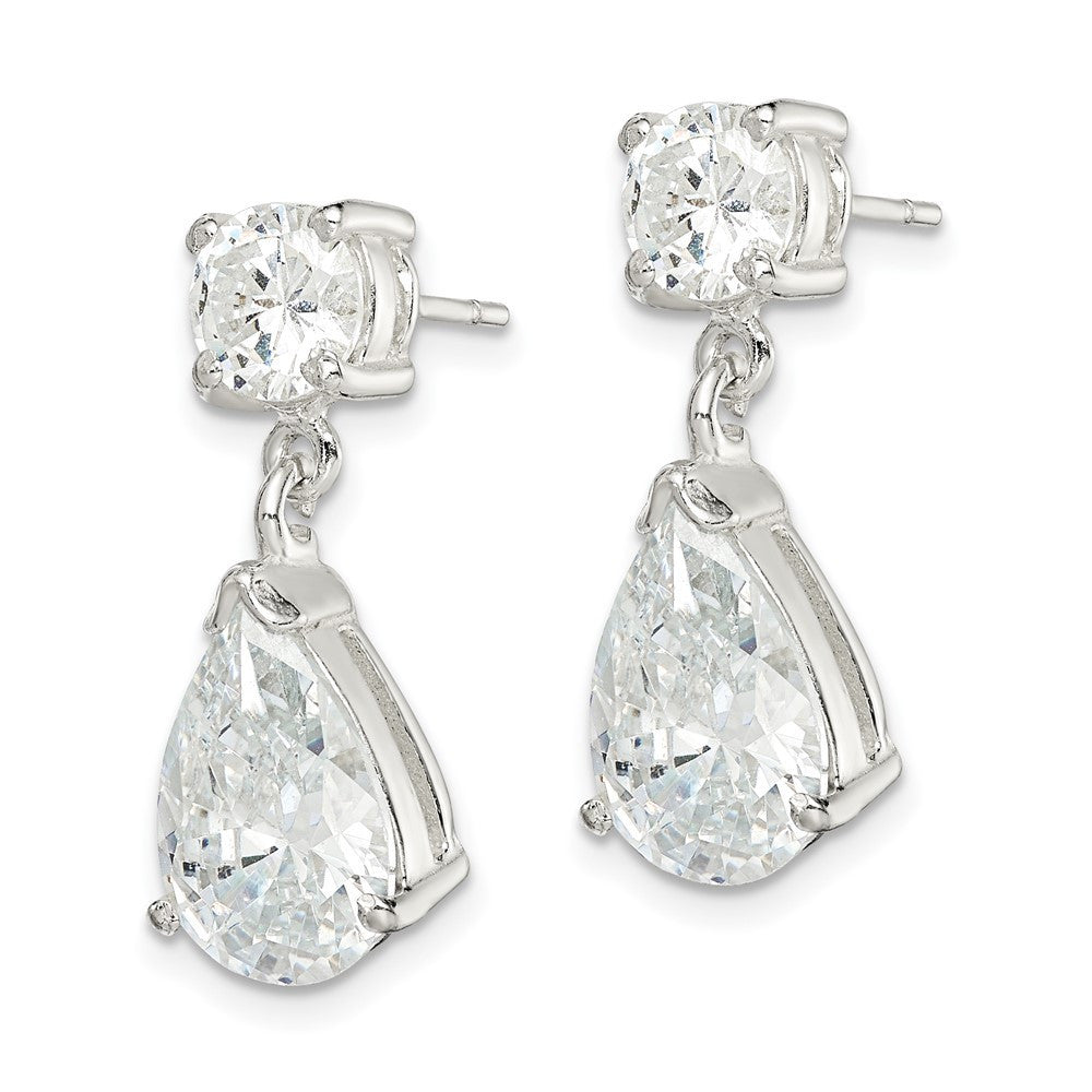 Sterling Silver Polished CZ Pear Shaped Dangle Earrings