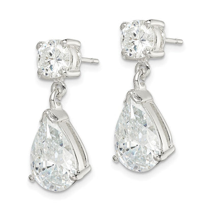 Sterling Silver Polished CZ Pear Shaped Dangle Earrings