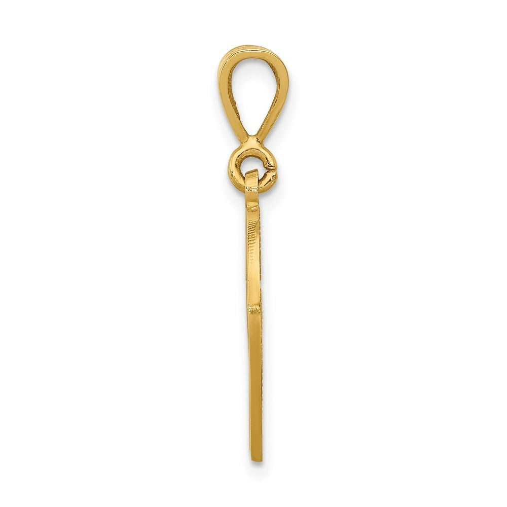 14k Yellow Gold Polished Script Filigree Letter V Initial Pendant