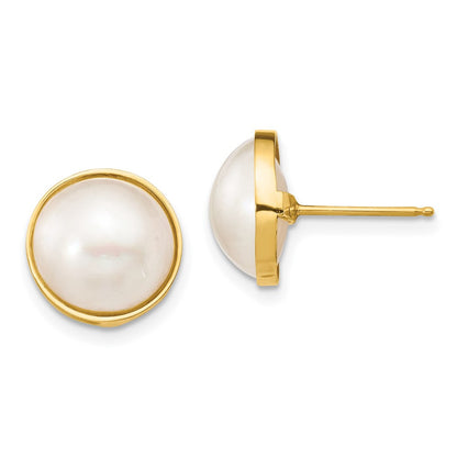 14k Yellow Gold 10-11mm White Mabe Saltwater Cultured Pearl Stud Earrings