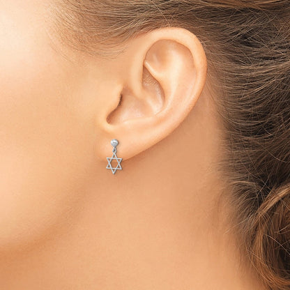 14K White Polished Star of David Dangle Earrings