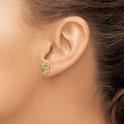 14k White Gold Diamond Citrine Flower Stud Earrings