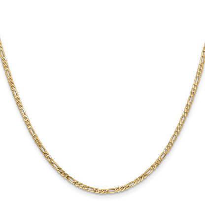 14k Yellow Gold 2.25mm Flat Figaro with Lobster Clasp Chain Necklace 26"