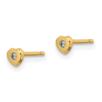 14k Yellow Gold CZ Heart Button Stud Earrings