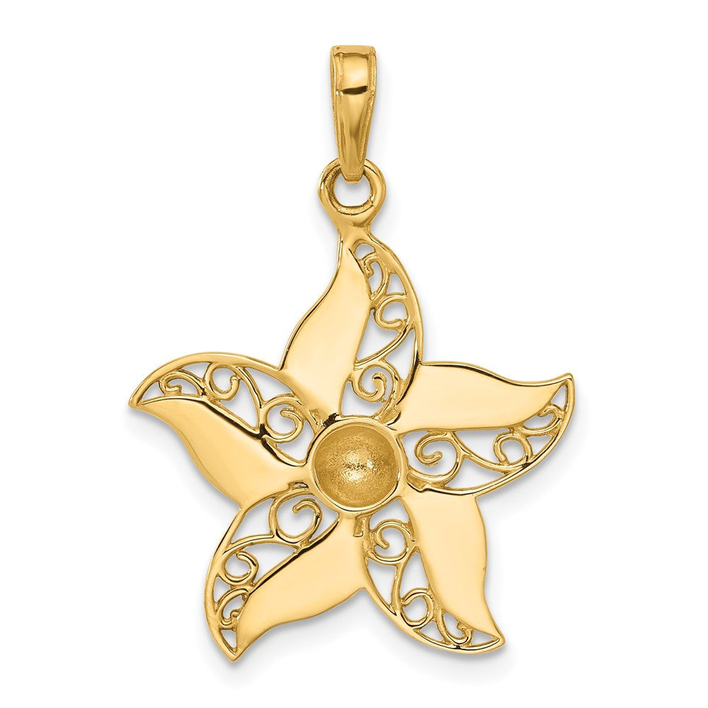 14k Yellow Gold and White Rhodium Filigree Flower Pendant