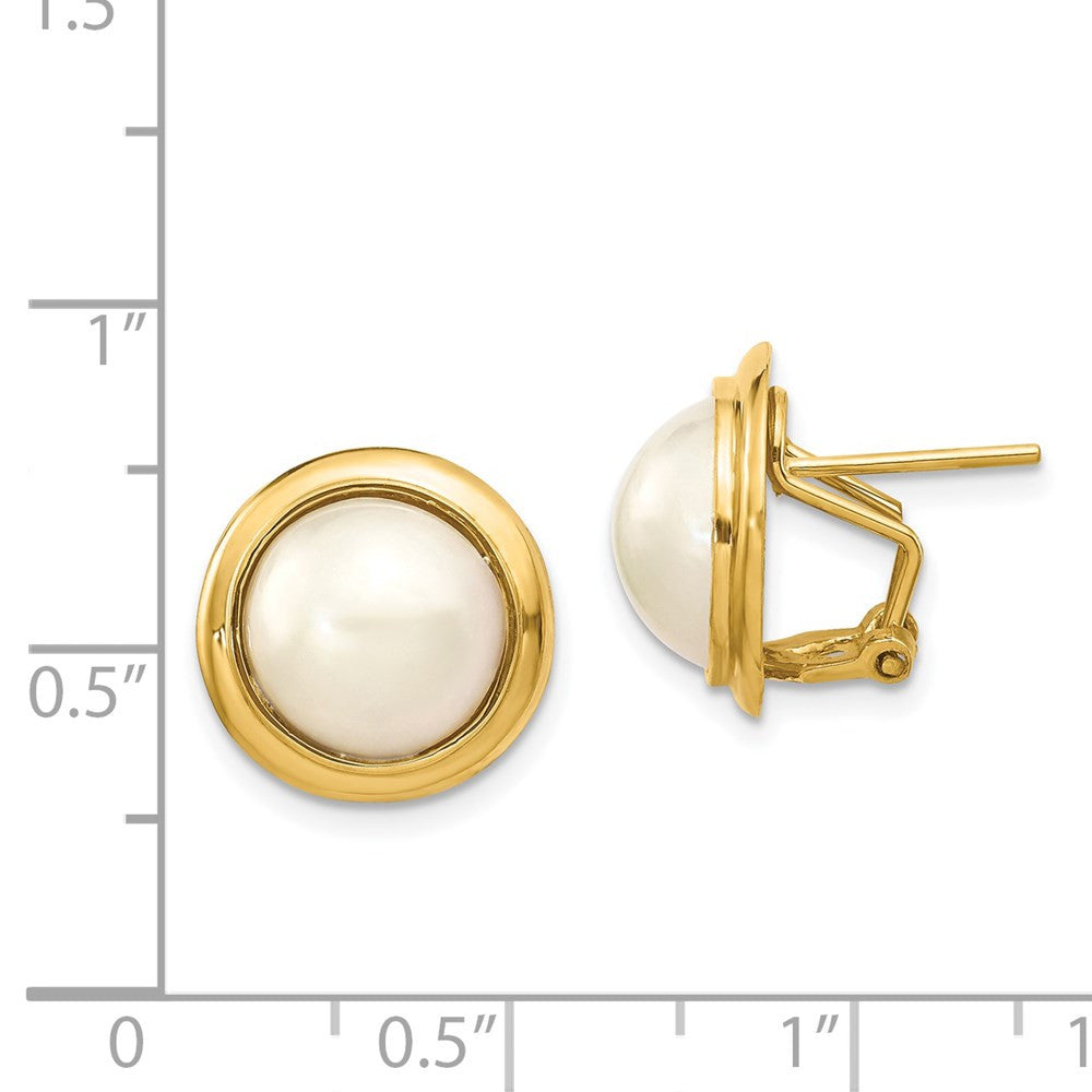 14k Yellow Gold 10-11mm Freshwater Cultured Mabe Pearl Omega Back Stud Earrings
