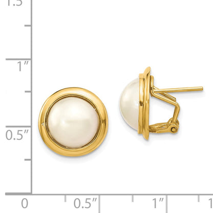 14k Yellow Gold 10-11mm Freshwater Cultured Mabe Pearl Omega Back Stud Earrings