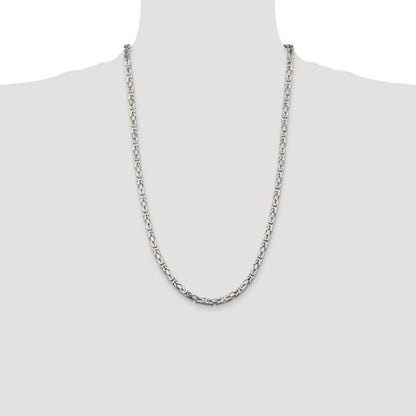 Sterling Silver 4.25mm Byzantine Chain Necklace 26"