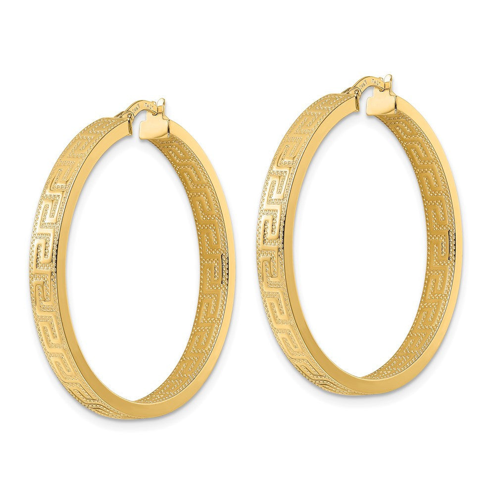 14k Yellow Gold Greek Key Hoop Earrings