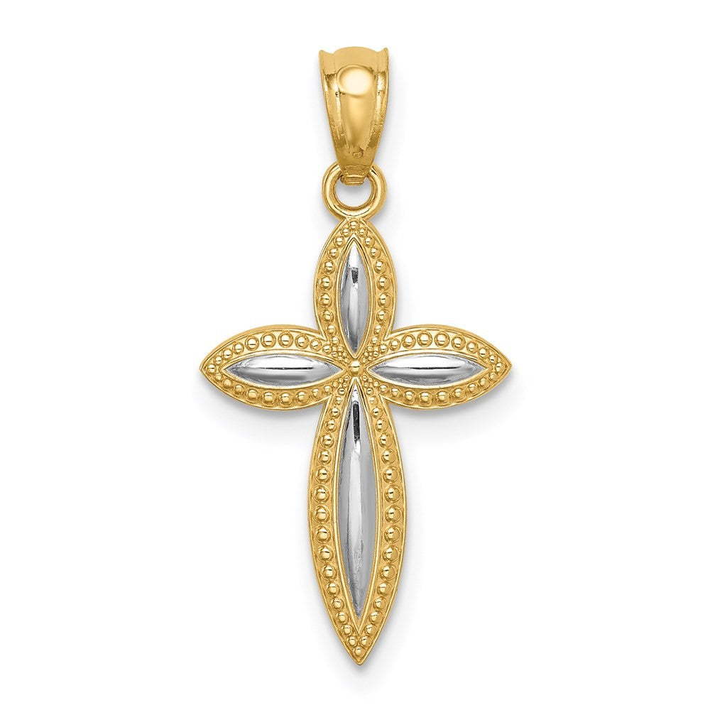 14k Yellow Gold White Rhodium Passion Cross Pendant
