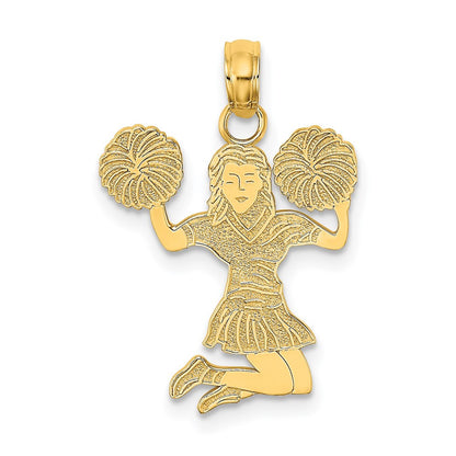 14k Yellow Gold Cheerleader Jumping with Pom-Pom's Charm Pendant