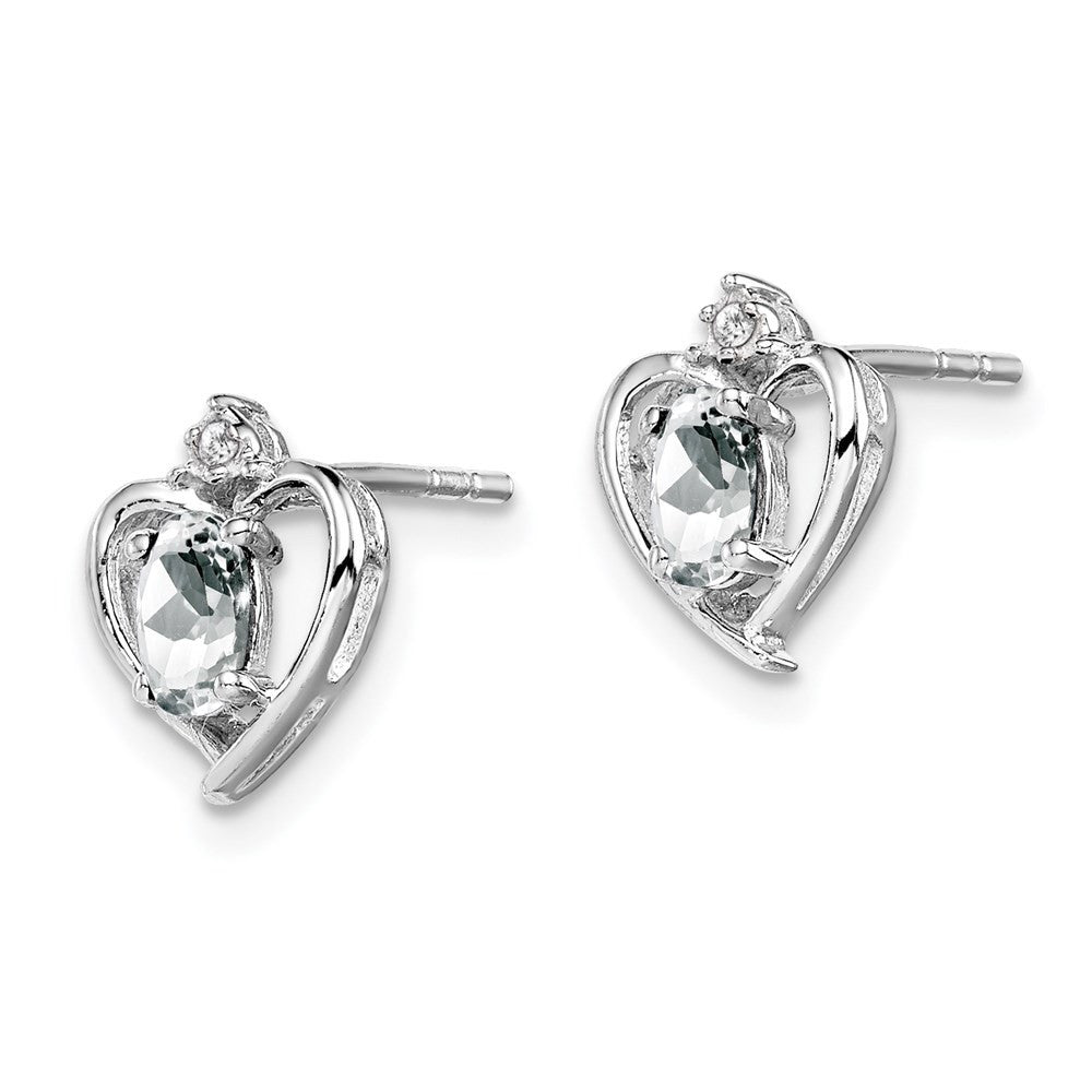 Sterling Silver Rhodium-plated White Topaz & Diam. Button Stud Earrings