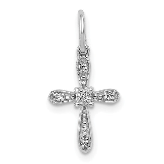 14k White Gold .03ct. Diamond Cross Charm Pendant