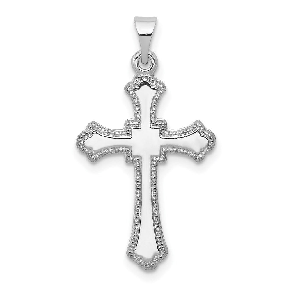 14k White Gold Budded Cross Charm Pendant