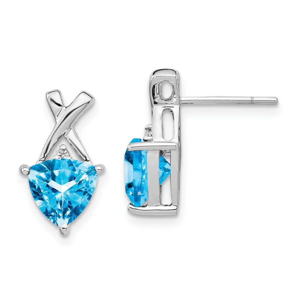 14k White Gold Blue Topaz and White Topaz Trillion Drop & Dangle Earrings