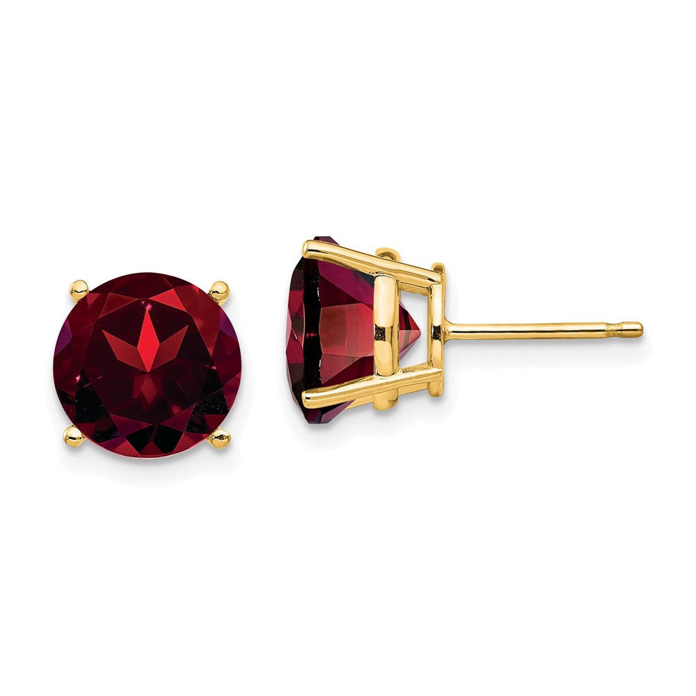 14k Yellow Gold 9mm Garnet Stud Earrings