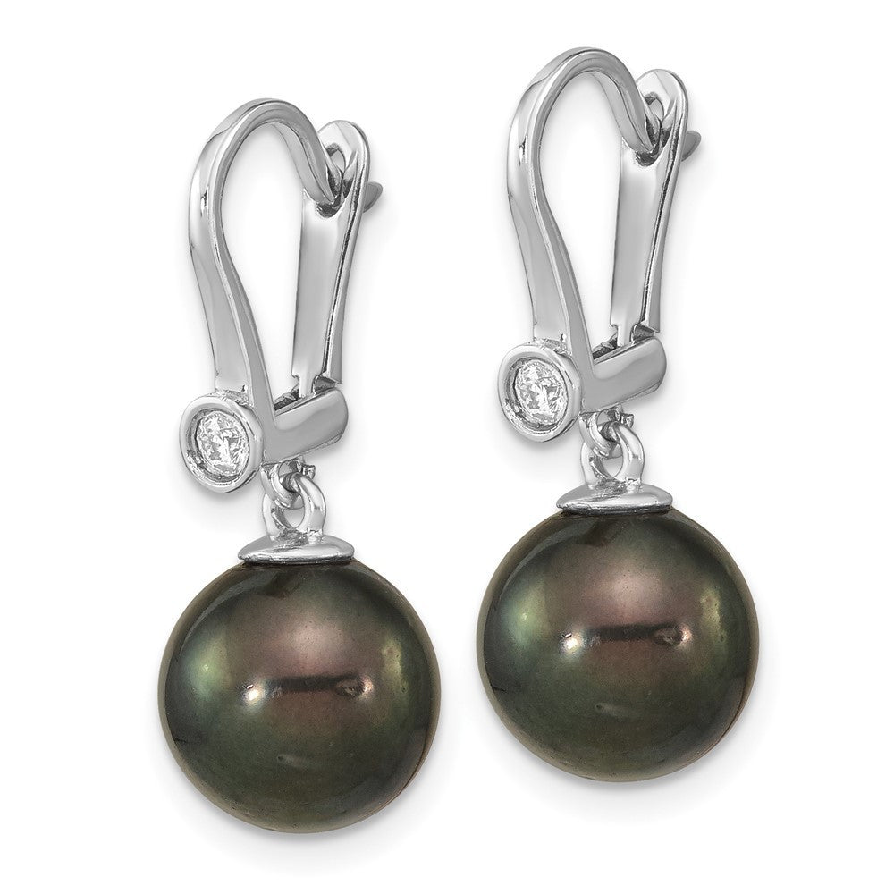 14k Gold Black Tahitian Saltwater Cultured Pearl & Diamond Dangle Earrings