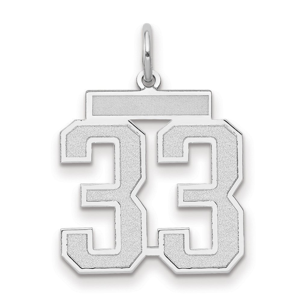 14k White Gold Medium Satin Number 33 Charm Pendant