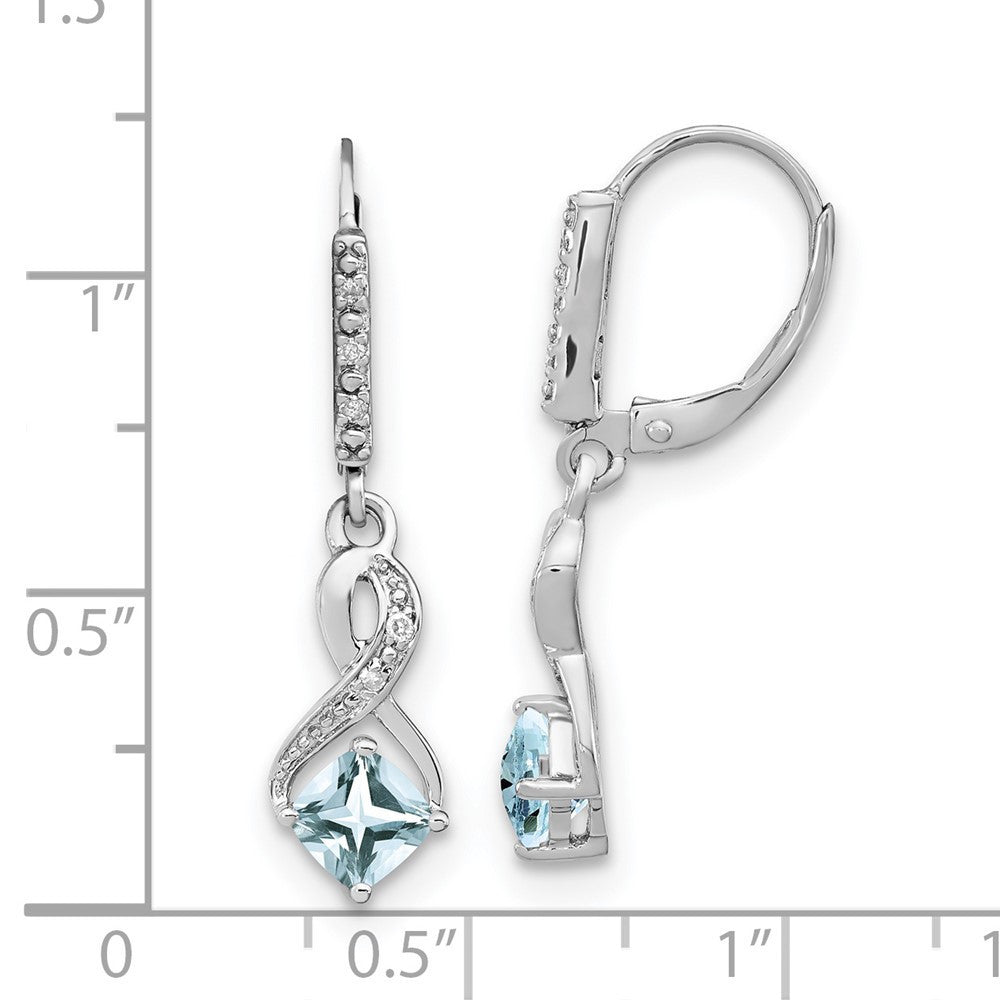 Sterling Silver Rhodium-plated Aquamarine and Diamond Dangle Earrings