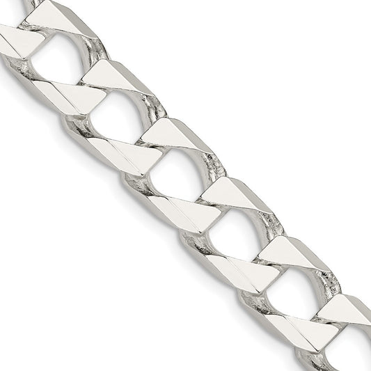 Sterling Silver 10.3mm Diamond-Cut Square Curb Chain Necklace 22"