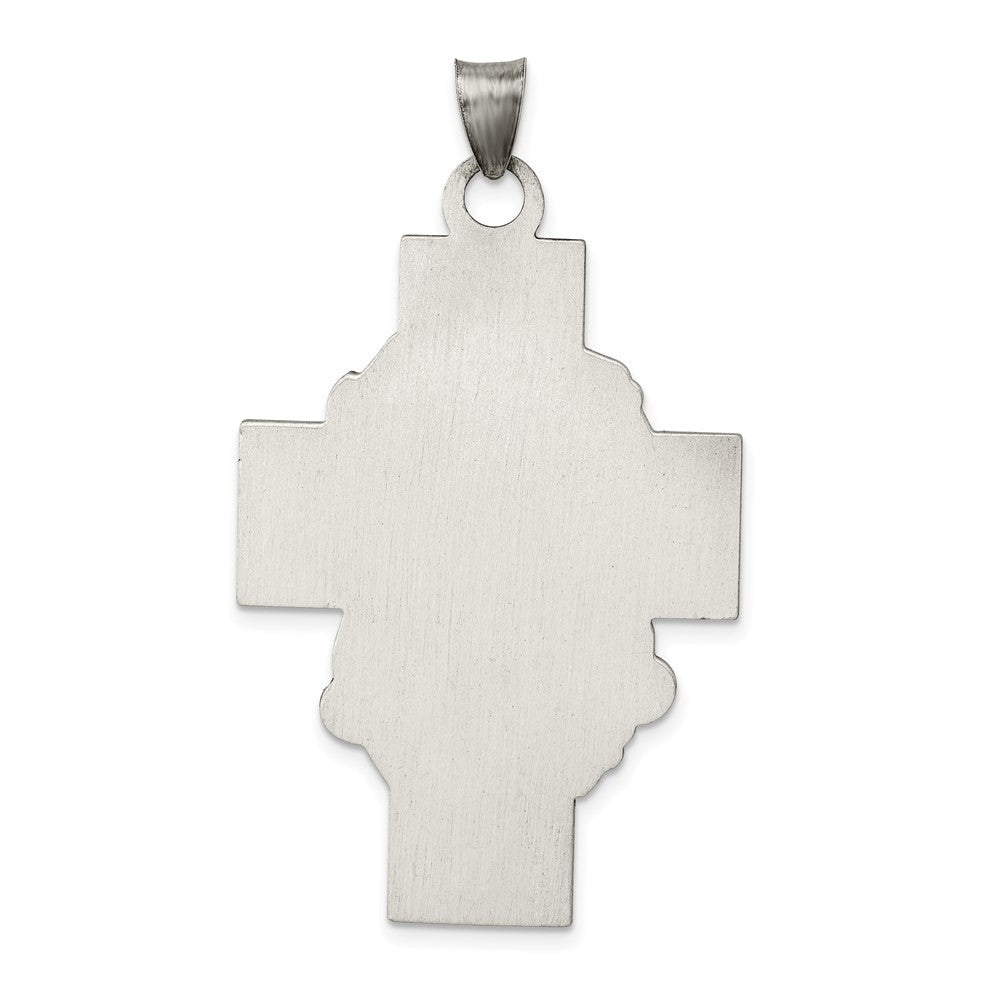 Sterling Silver Hollow Satin Antiqued Jesus Cross Medal Pendant