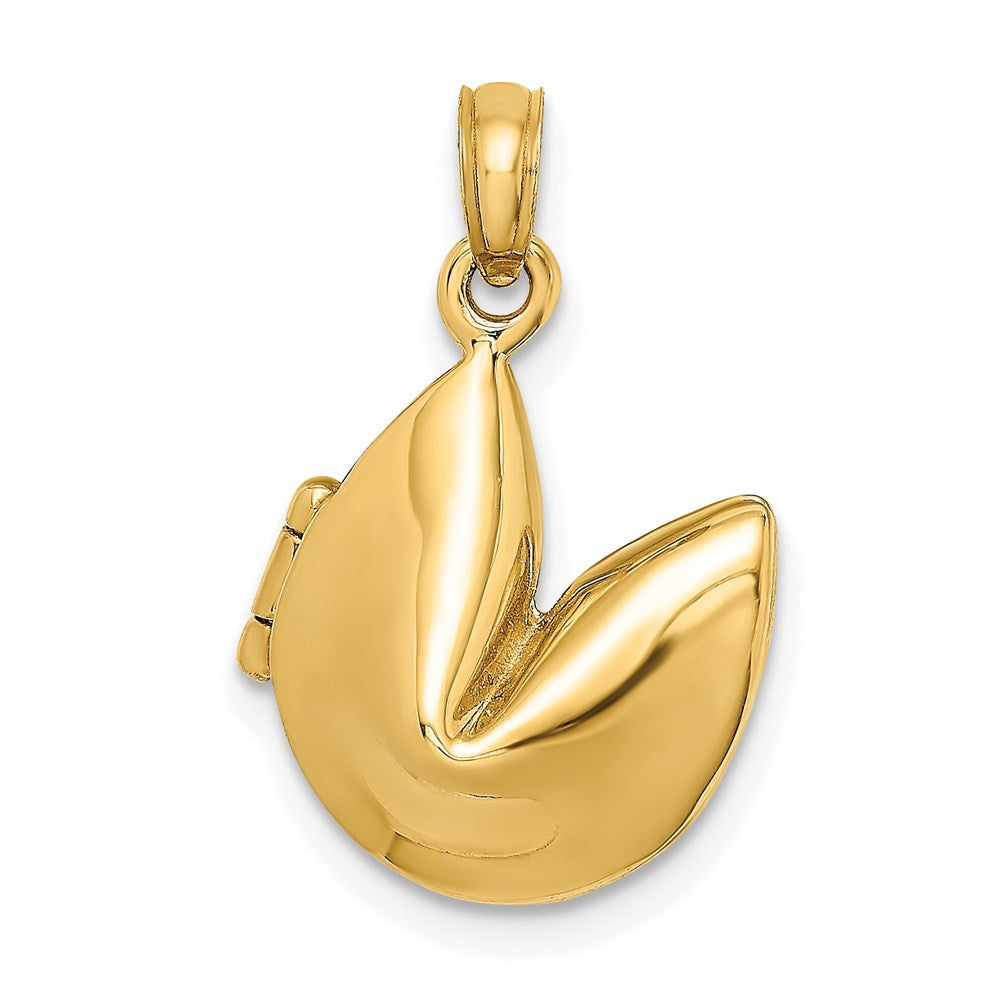14k Yellow Gold 3-D Opens Fortune Cookie Charm Pendant
