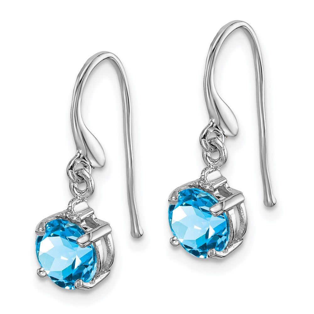 Sterling Silver Rhodium-plated Blue Topaz and Diamond Wire Dangle Earrings