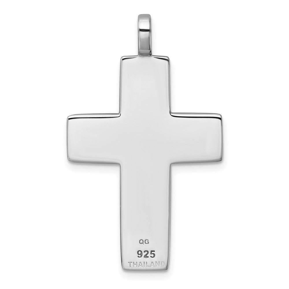 Sterling Silver Rhodium-plated Polished Black Resin Cross Pendant