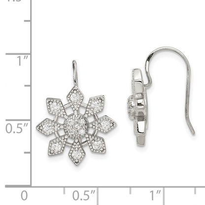 Sterling Silver Rhodium-plated CZ Snowflake Dangle Earrings