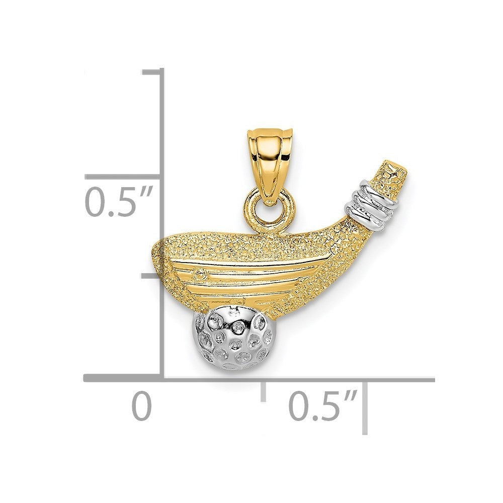 14k Yellow Gold Rhodium Golf Club and Ball Charm Pendant