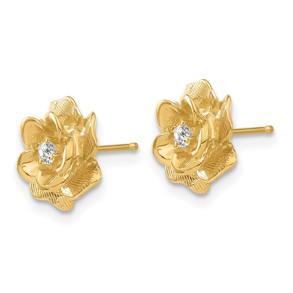 14k Yellow Gold Gold AA Diamond Flower Stud Earrings