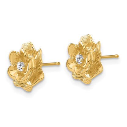 14k Yellow Gold Gold AA Diamond Flower Stud Earrings