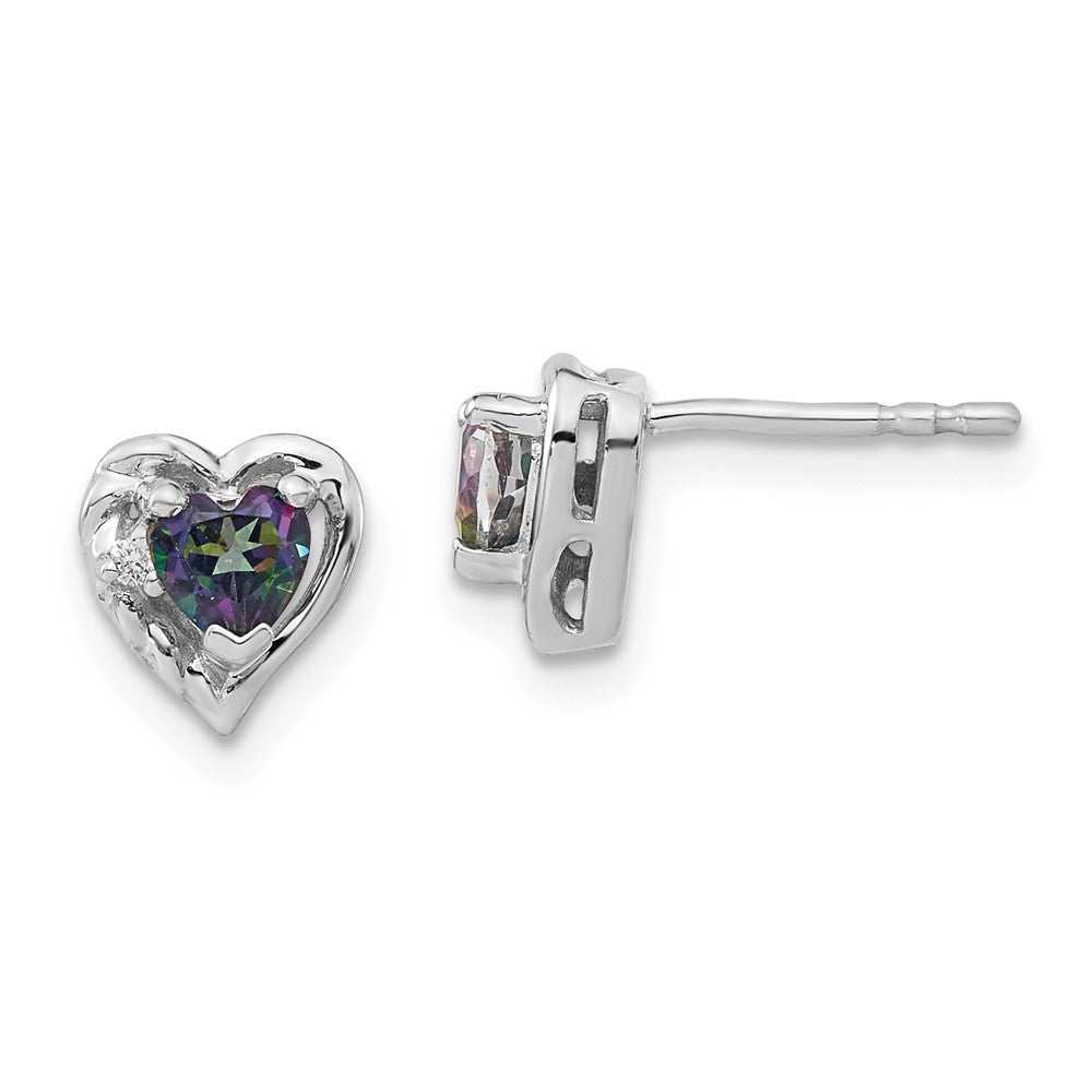 14k White Gold Mystic Fire Topaz and Diamond Heart Stud Earrings