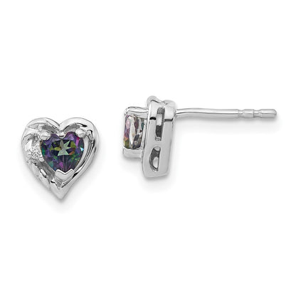 14k White Gold Mystic Fire Topaz and Diamond Heart Stud Earrings
