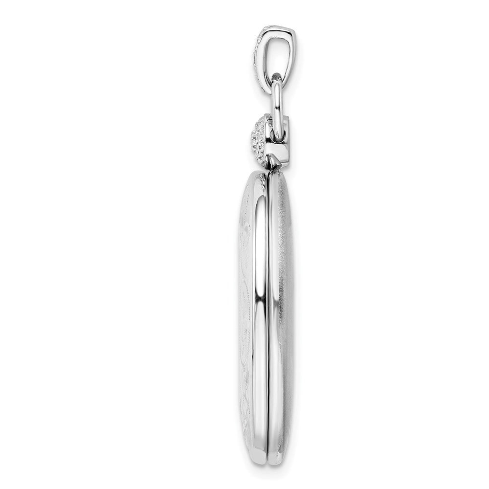 Sterling Silver Rhodium-plated 26mm Oval Diamond Accent Satin Locket Pendant