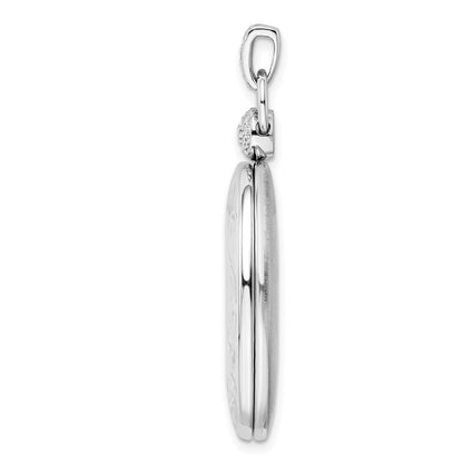 Sterling Silver Rhodium-plated 26mm Oval Diamond Accent Satin Locket Pendant