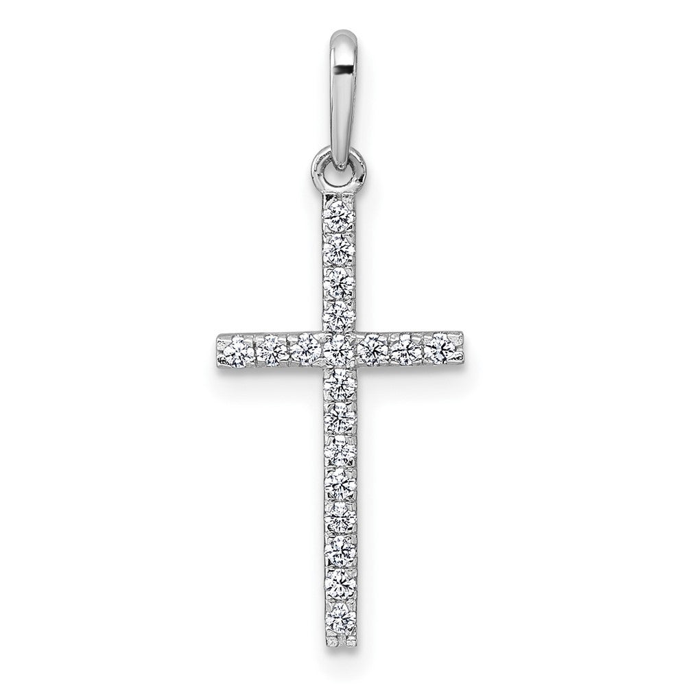 14k White Gold Polished CZ Cross Pendant